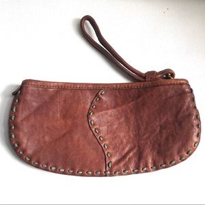 Vintage Lucky Brand  leather Wristlet woven boho.